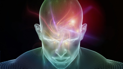 transparent skull with lights and illuminated neural pathways, artist depiction